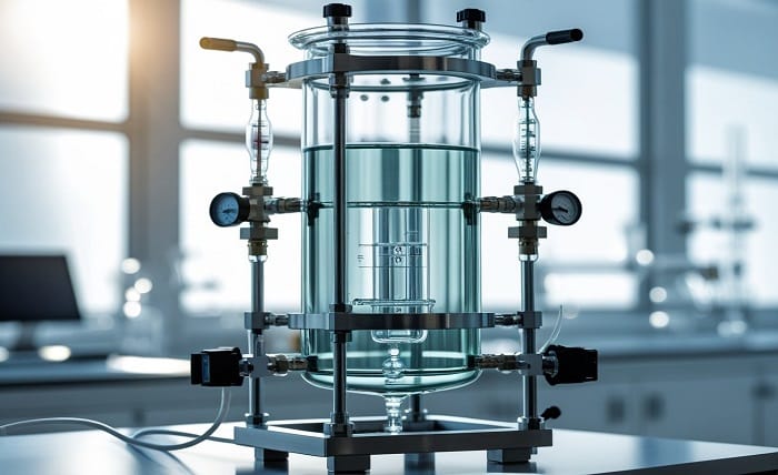 double jacketed glass reactor in a lab