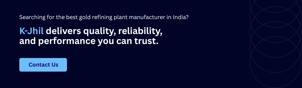 K-Jhil blog CTA banner promoting the best gold refining plant manufacturer in India for quality and reliable performance, featuring a Contact Us button.