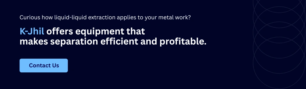 K-Jhil blog CTA banner providing efficient and profitable liquid-liquid extraction equipment for metal work separation, featuring a Contact Us button.