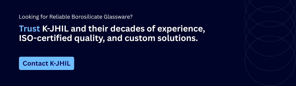CTA banner to contact K-JHIL for ISO certified borosilicate glassware and custom chemical processing solutions