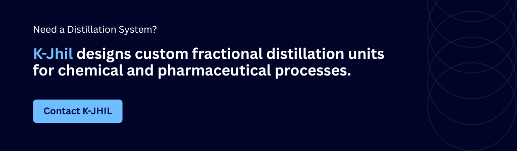 CTA banner to contact K-JHIL for custom fractional distillation units for chemical and pharmaceutical processes