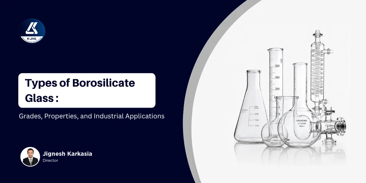 Types of borosilicate glass showing laboratory glassware, grades, properties, and industrial applications